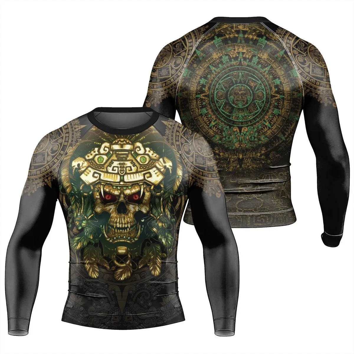 Aztec Jungle Warrior Mask Men's Long Sleeve Rash Guard