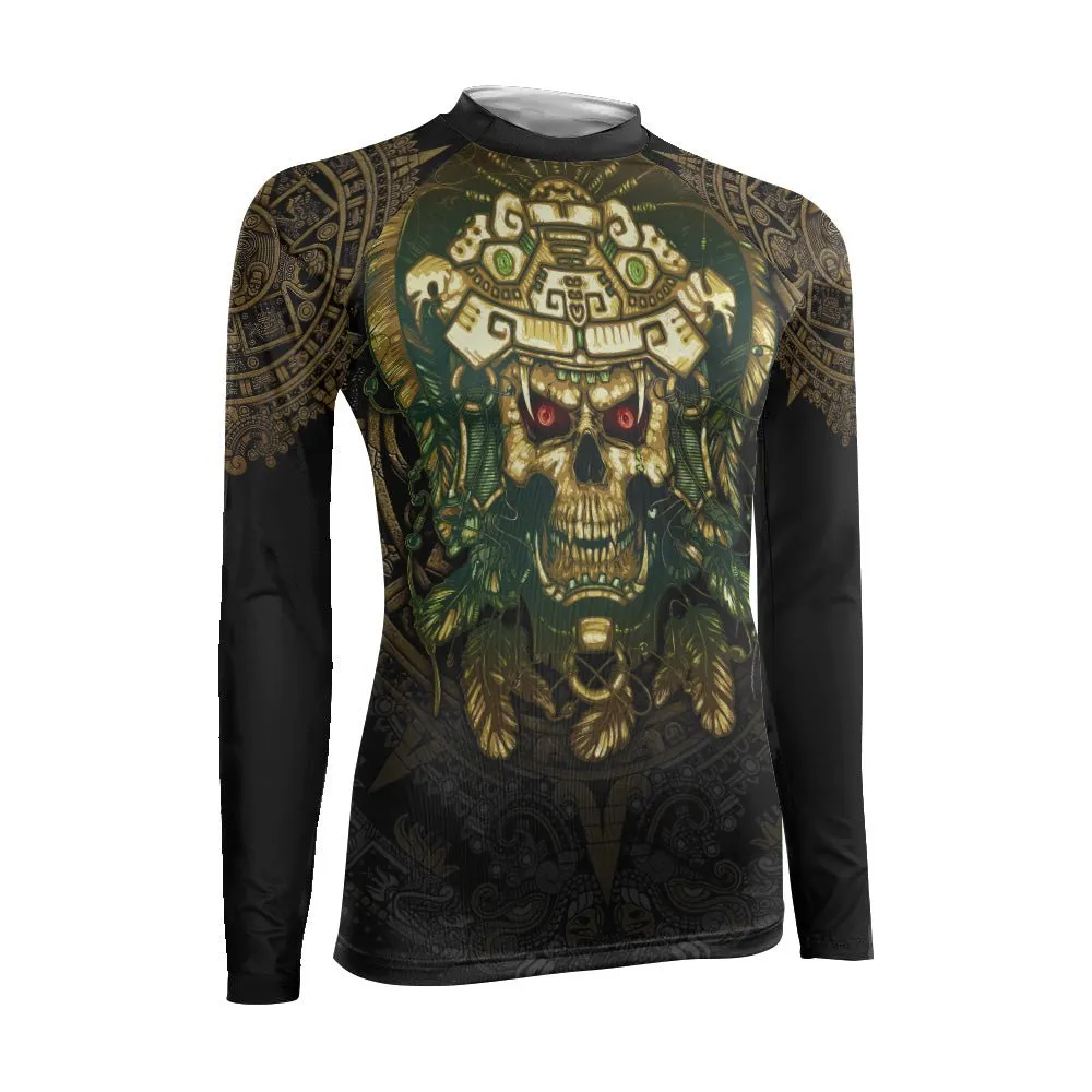 Aztec Jungle Warrior Mask Women's Long Sleeve Rash Guard