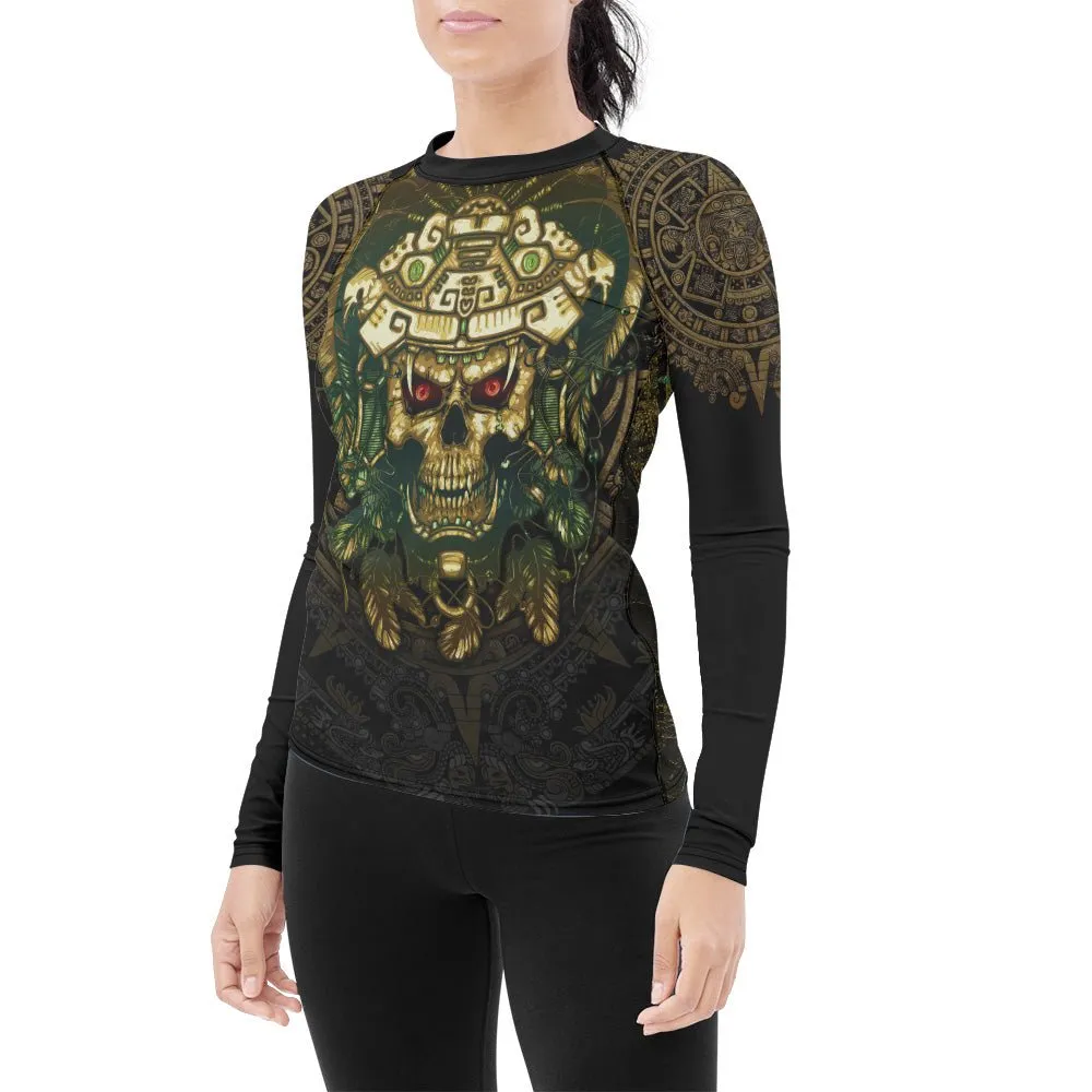 Aztec Jungle Warrior Mask Women's Long Sleeve Rash Guard