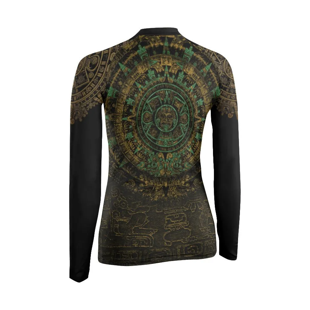 Aztec Jungle Warrior Mask Women's Long Sleeve Rash Guard