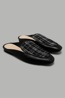 Black Applique Tweed Mule