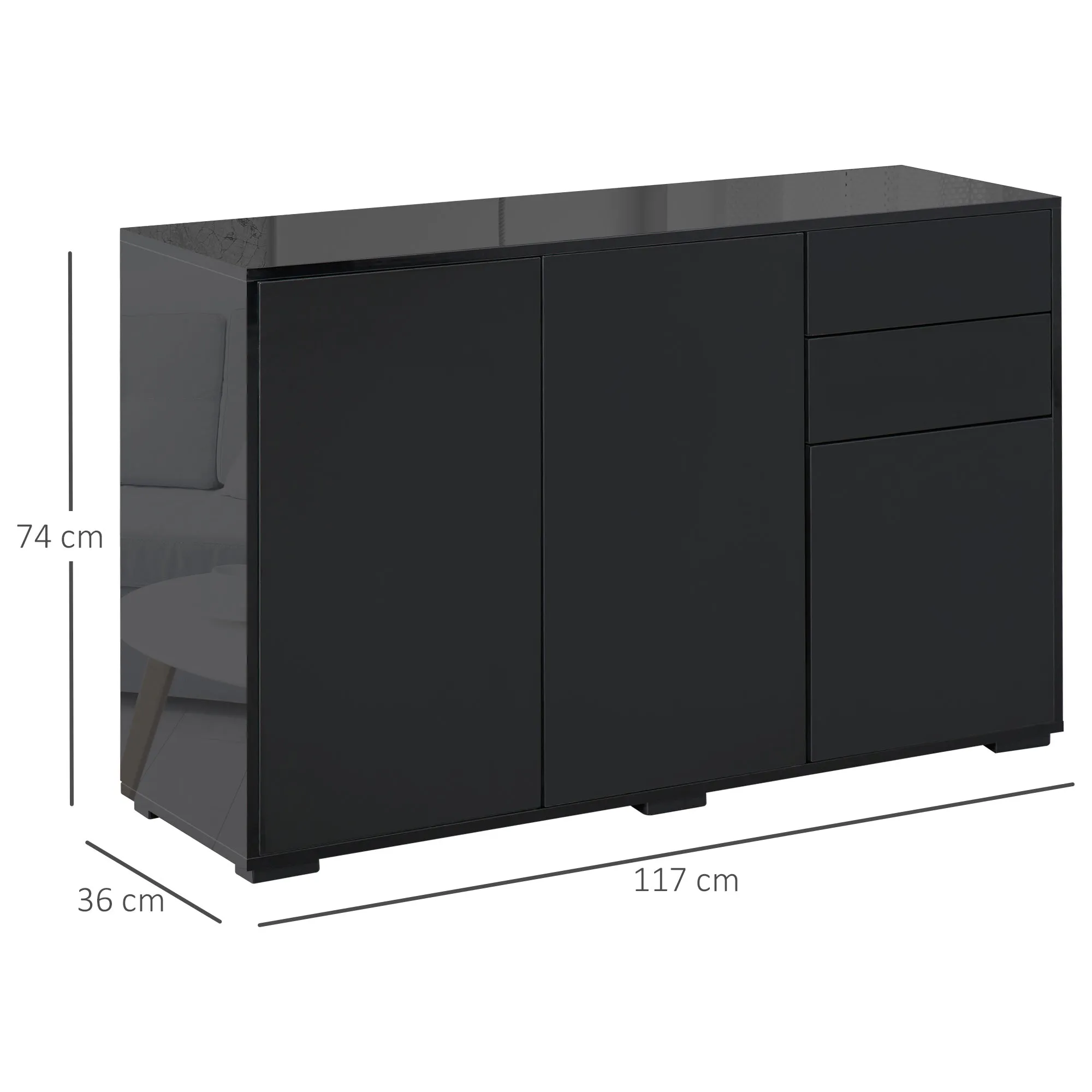 Easycomfort Mobiletto Multiuso Nero con 2 Cassetti e 2 Armadietti ad Apertura a Pressione, 117x36x74cm