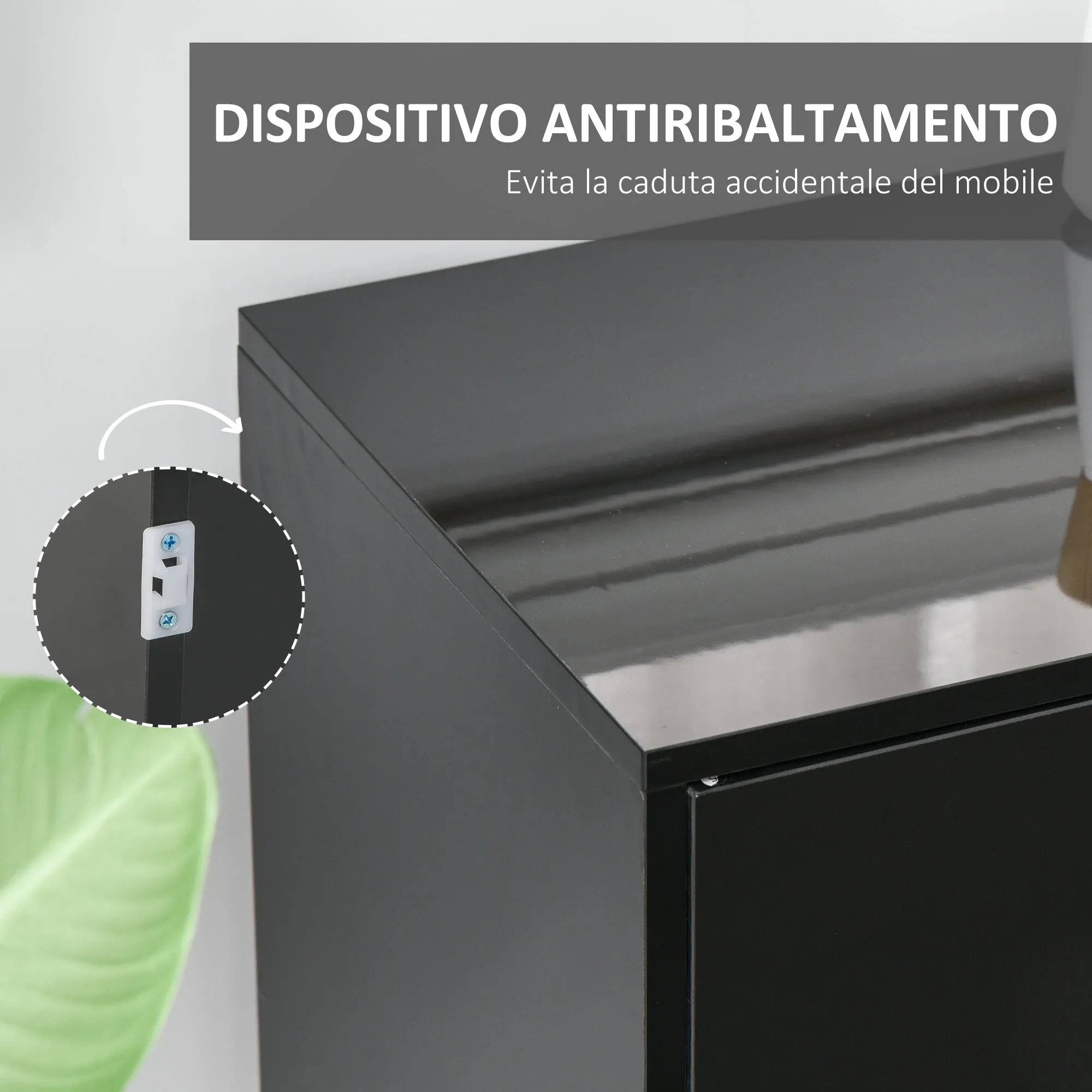 Easycomfort Mobiletto Multiuso Nero con 2 Cassetti e 2 Armadietti ad Apertura a Pressione, 117x36x74cm