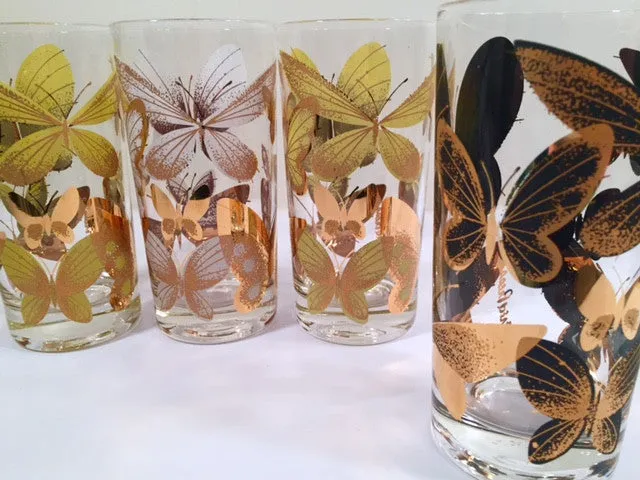 Fred Press Signed Mid-Century Butterfly Glasses (Set of 4)
