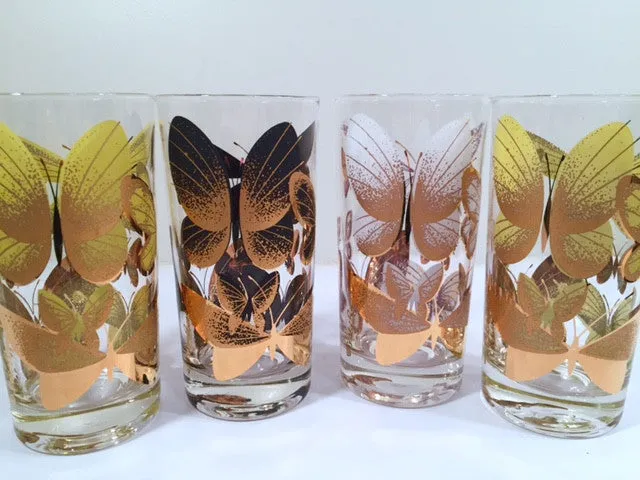 Fred Press Signed Mid-Century Butterfly Glasses (Set of 4)