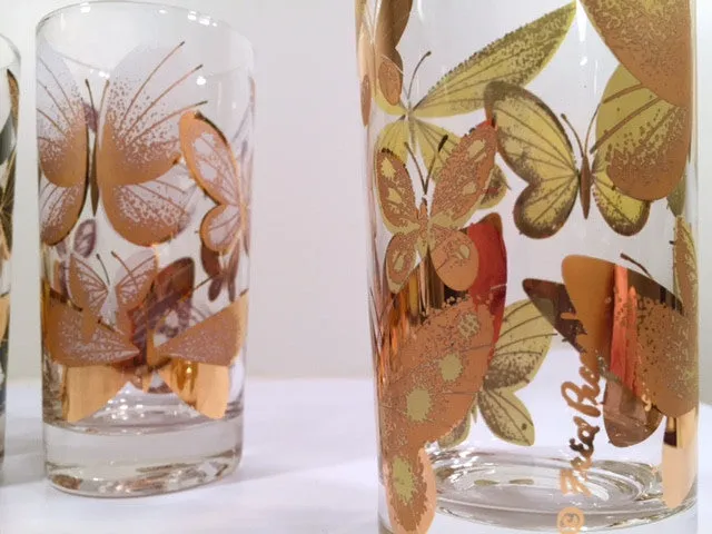 Fred Press Signed Mid-Century Butterfly Glasses (Set of 4)