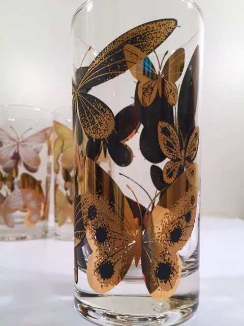 Fred Press Signed Mid-Century Butterfly Glasses (Set of 4)