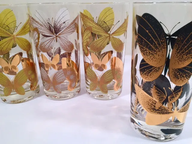 Fred Press Signed Mid-Century Butterfly Glasses (Set of 4)