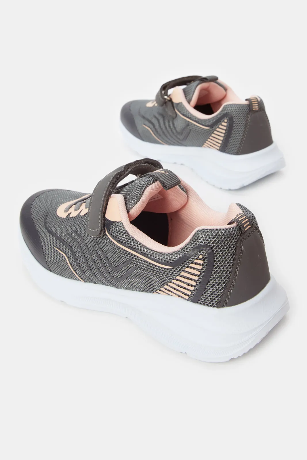 Girls Grey Velcro Strap Trainers