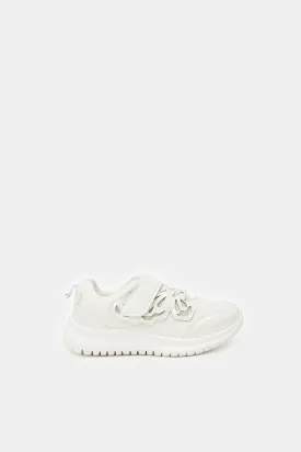 Girls White Butterfly Trim Trainers