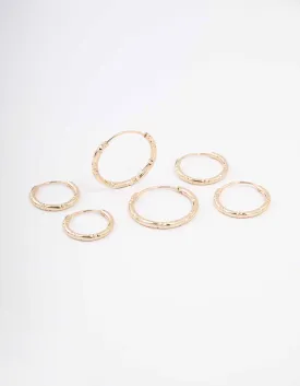 Gold Skinny Bamboo Hoop Earring 3-Pack