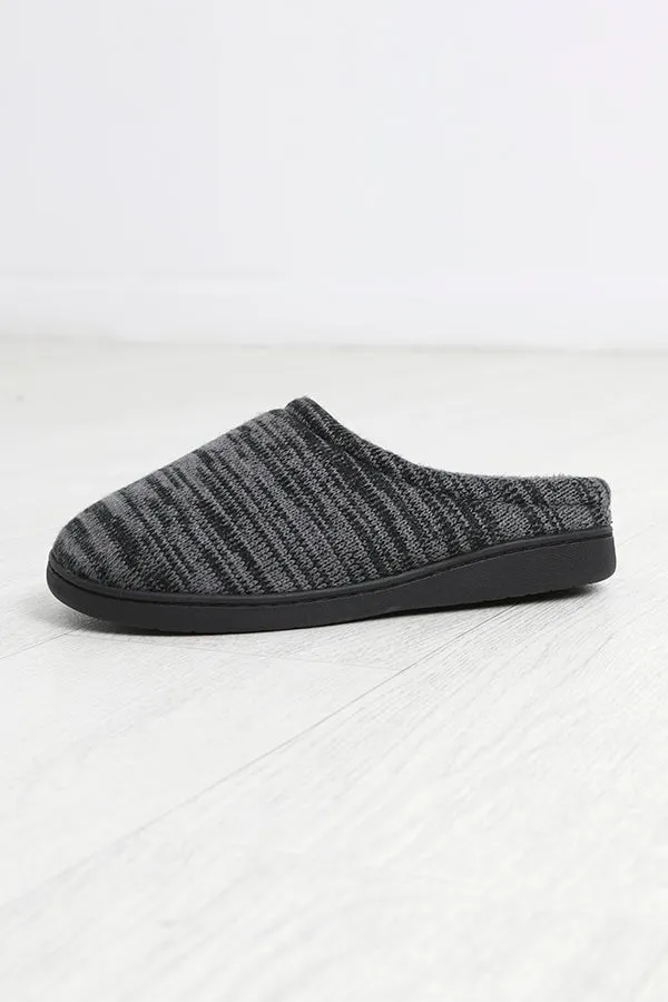 GREY FAUX SUEDE BORG LINED SLIPPERS