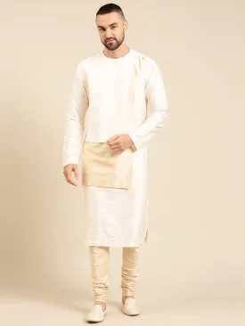 Ivory Beige Silk Jacquard Kurta Set - MMK0597