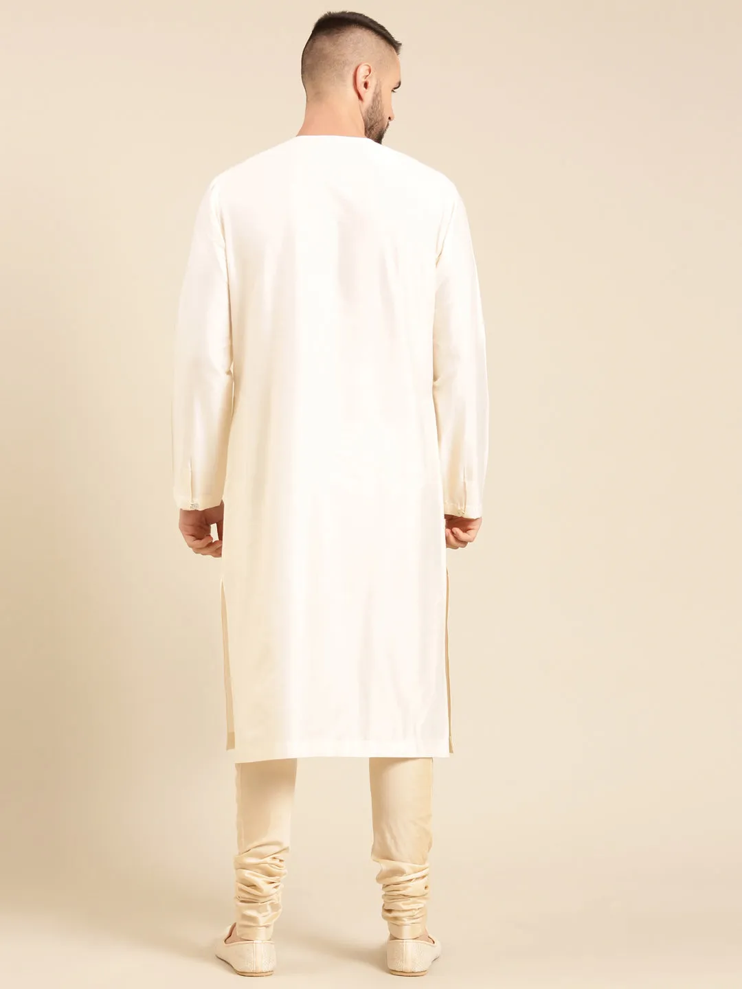 Ivory Beige Silk Jacquard Kurta Set - MMK0597