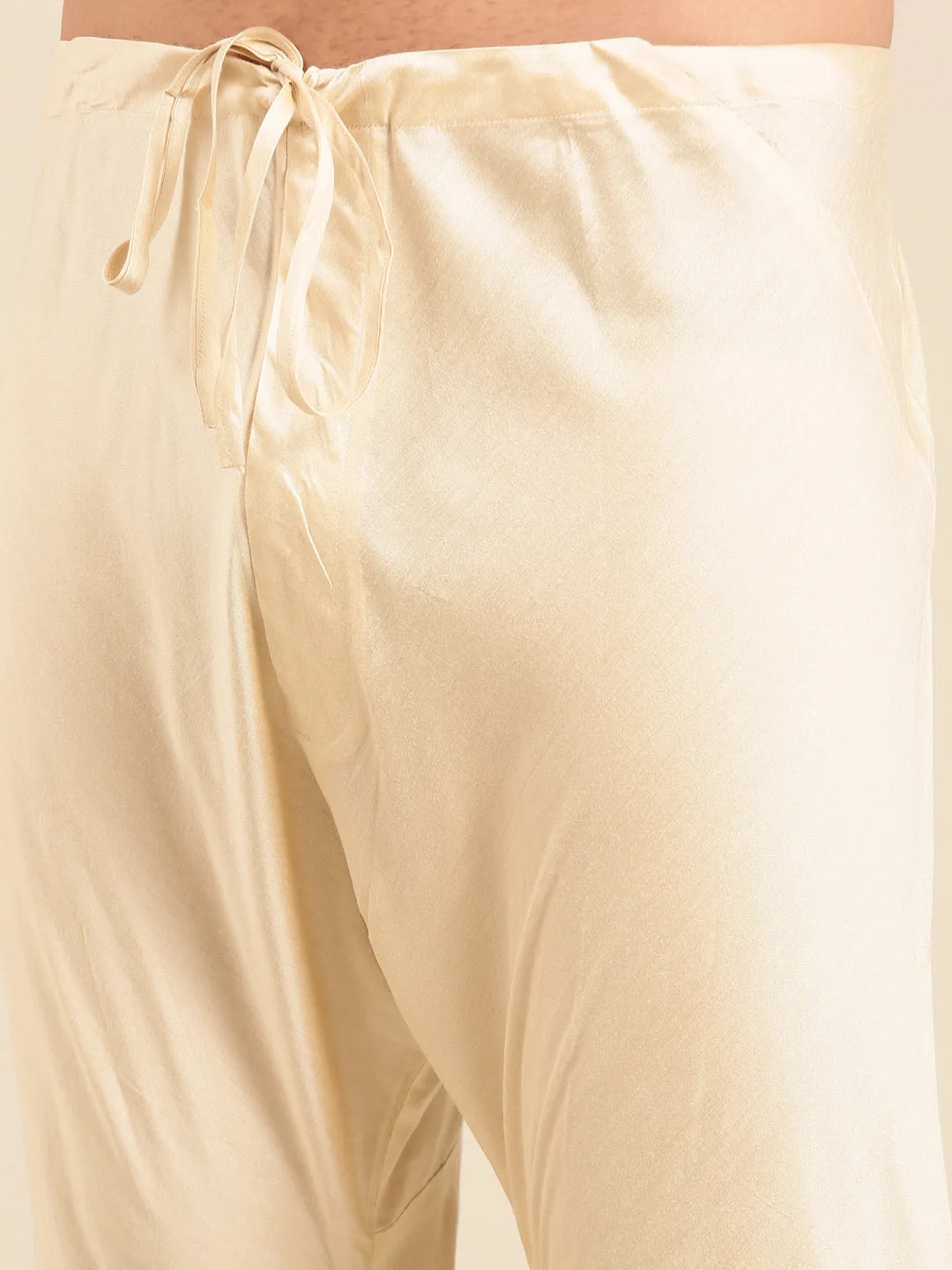Ivory Beige Silk Jacquard Kurta Set - MMK0597
