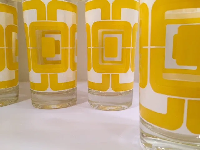 Libbey Retro Yellow and White Links Glasses (Set of 8)