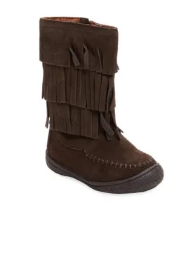 Little Girls Brown Tiered Fringed Suede Leather Mid Boots 7-10 Toddler