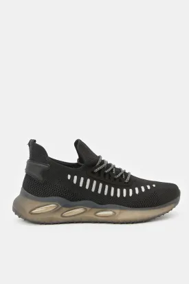 Men Black Translucent Sole Knit Sneaker