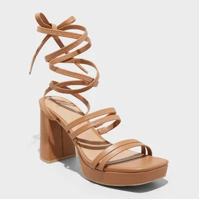 New - A New Day Women's 3.5" Chunky Block High Heel Lace Up Platform Faux Leather