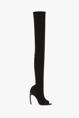 Peep Toe Stretch Jersey Boot In Black