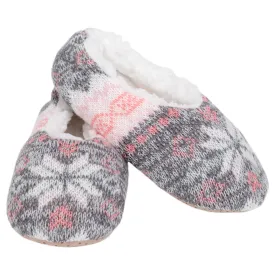 Pink Grey Nordic Snow Womens Plush Lined Cozy Non Slip Indoor Soft Slippers - Large