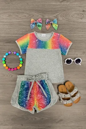Rainbow Sequin Lounge Short Set