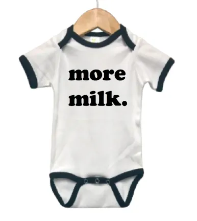 Roman & Leo - More Milk Baby Ringer Onesie in White and Black