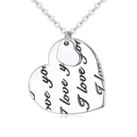 Silver Letter Heart Drop Necklace