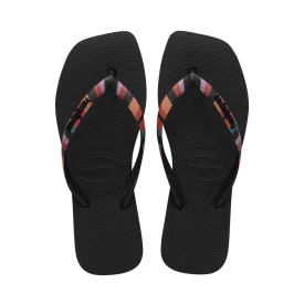 Slim Square Patchwork Flip Flops