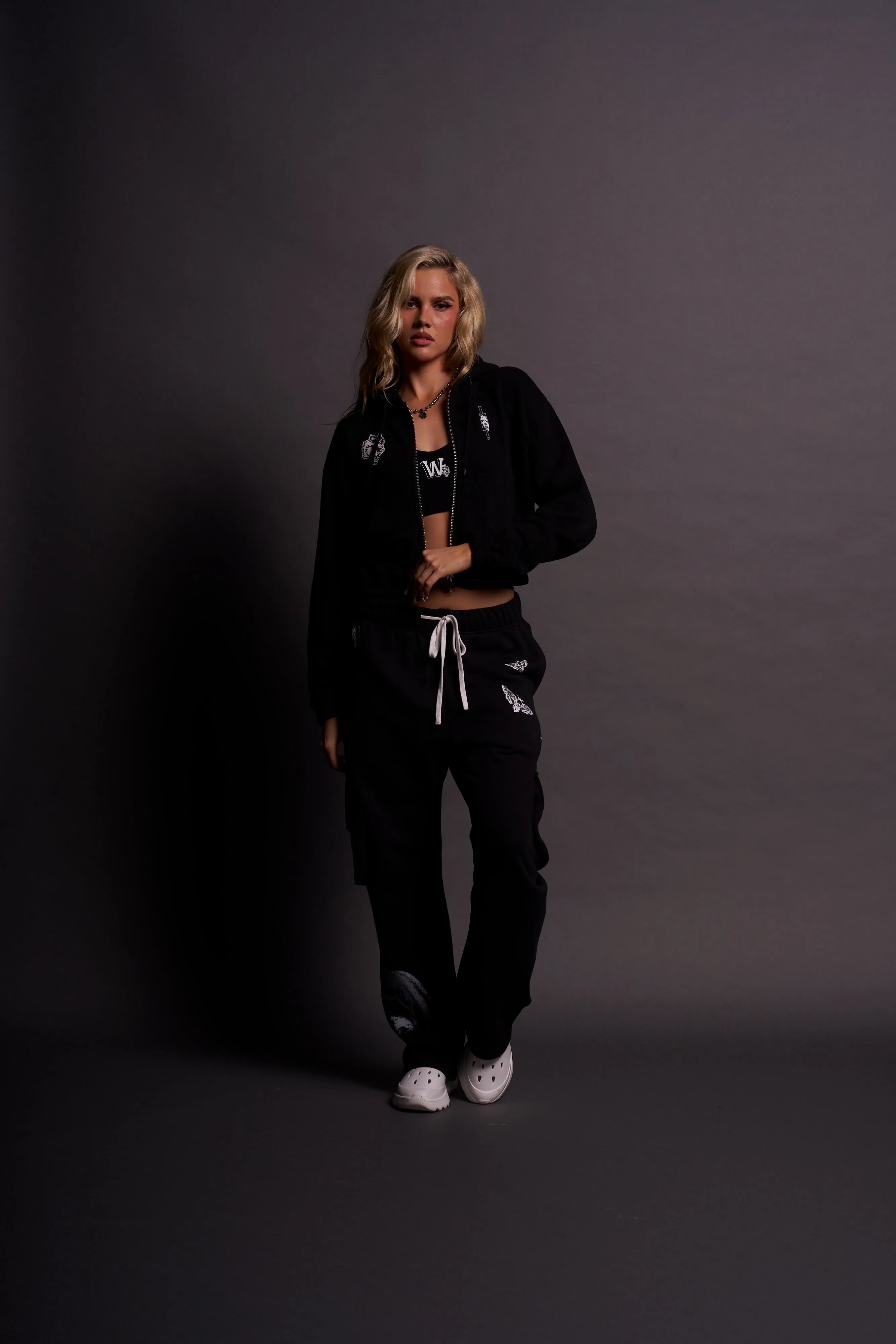 The Night "Chambers" (Cropped) Zip Hoodie in Black