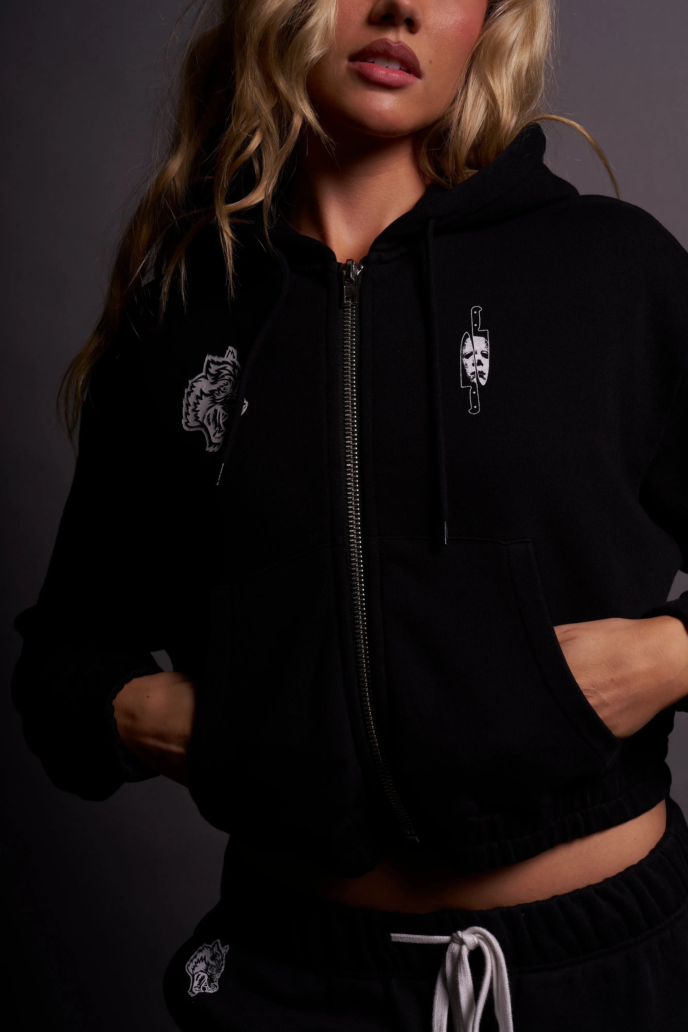 The Night "Chambers" (Cropped) Zip Hoodie in Black