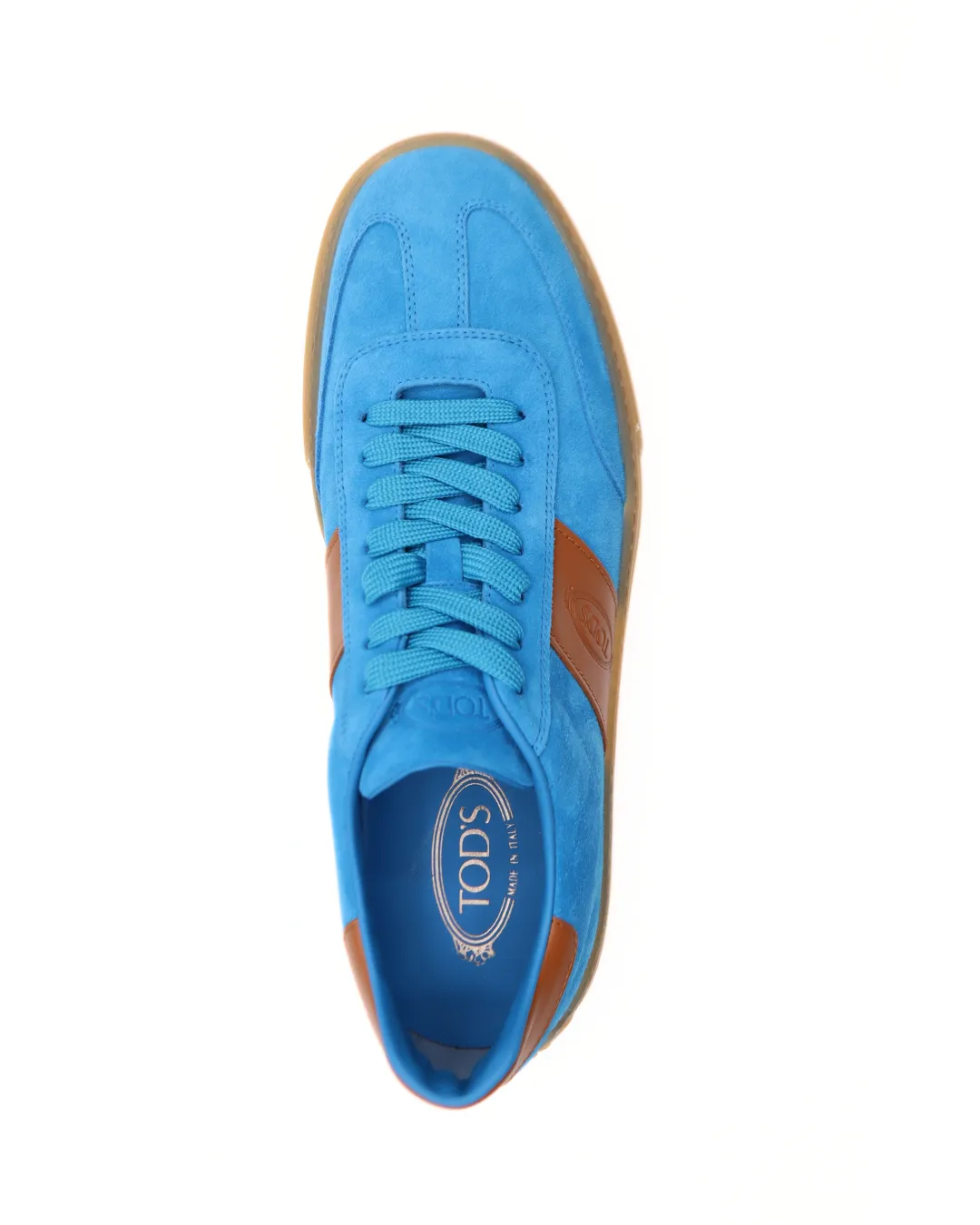 Tods Mens Bright Blue Brown Suede Lace Up Casual Sneaker Shoe