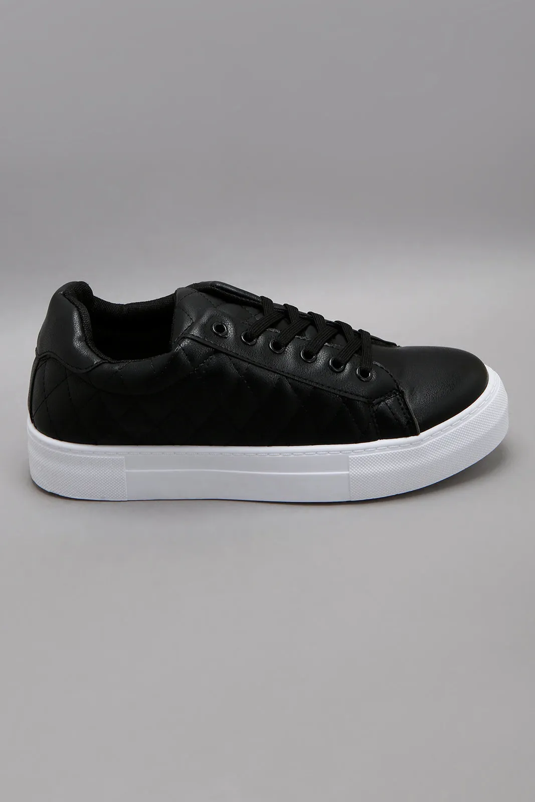 Wider Fit Black Quilt & Textured Lace Up Sneaker