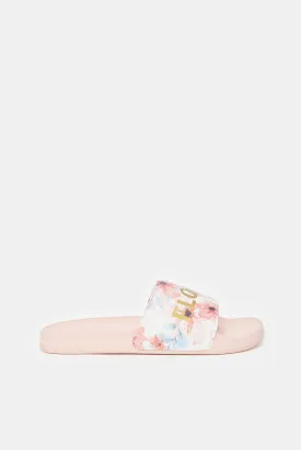 Women Pink Flower Power Slide